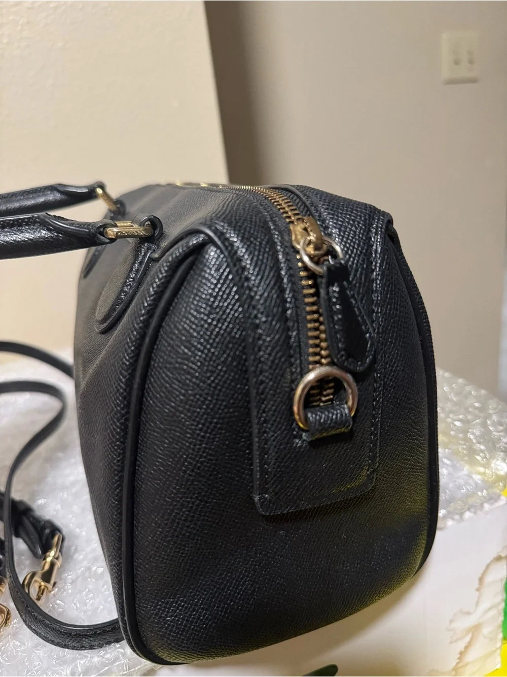 Coach Mini Black Leather Satchel with Gold Hardware and Removable Strap